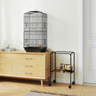 PawHut 62" H Rolling Bird Cage with Accessories, Detachable Stand and Storage - Black-Slide-out tray on the base for effortless cleaning 