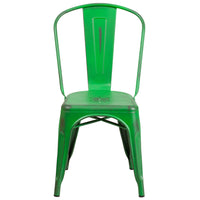 Flash Furniture Distressed Green Metal Indoor-Outdoor Stackable Chair-Stackable Bistro Style Chair