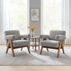 Modway Lyra Boucle Fabric Armchair - Light Grey - Set of 2-Plywood Frame, Rubber Wood Legs