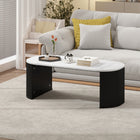 HOMCOM Coffee Table with Marble-Effect Top - Black-Rounded corners help prevent accidental bumps for safety
