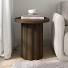 Hudson&Canal Olie Round Fluted Side Table - 20" W - Brown Oak-Tabletop features a weight capacity of 40 lbs