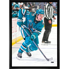 Macklin Celebrini San Jose Sharks - Framed Canvas - 22" x 31"-Premium canvas print with gallery-wrapped edges