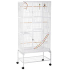PawHut 71" H 3-Tier Large Bird Cage with Wheels, Perches, Ramp, Storage Shelf and Toys - White-Spacious living area and 1 cm bar spacing, for finches, canaries, parakeets, budgies, cockatiel and more 