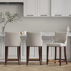Manhattan Comfort Shubert 22.64" Modern Leatherette Upholstered Counter Stool - Light Grey - 3 Pack-Frame Made of Solid Beech Wood with Rich Dark Finish - Features a Gold Metal Foot Plate