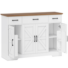 HOMCOM 47" Farmhouse Sideboard Buffet Cabinet with Soft-Close Hinges & Spice Racks - White-Two-tone farmhouse design with barn doors adds rustic charm to your home