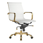 Plata Import Antoni Office Chair PU Leather Upholstery Low Back Gold Frame - White-PU leather upholstery and metal gold frame.