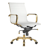 Plata Import Antoni Office Chair PU Leather Upholstery Low Back Gold Frame - White-PU leather upholstery and metal gold frame.