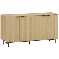HOMCOM 55.1" L Fluted Sideboard Buffet Cabinet with Storage - Natural Wood-Fluted blister door panels with black finger pulls reflect modern charm