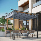 Outsunny Outdoor Retractable Pergola Canopy - 10' x 10' - Grey-Anti-UV and water resistant polyester canopy blocks harmful UV rays 