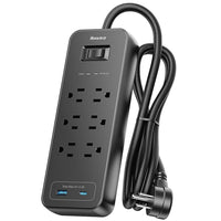 ShoppingAll Huntkey Surge Protector Power Strip with 6 Outlets and 2 USB Ports - 4' - Black-Features 6 AC outlets plus 1 USB-A and 1 USB-C port with shared 5V/2.4A output for phones, tablets, computers, TVs, and other everyday devices