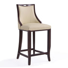 Manhattan Comfort Emperor 19" Traditional Faux Leather Upholstered Bar Stool - Cream and Walnut - 3 Pack-Unique Handle Design for Easy Mobility with Semi Linear Stitching