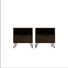 Manhattan Comfort Rockefeller 20.08" Mid-Century Modern 1-Drawer Nightstand 2-Piece Set - Brown-2-Piece Mid-Century Modern Nightstand for Bedroom and Living Room Use