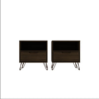 Manhattan Comfort Rockefeller 20.08" Mid-Century Modern 1-Drawer Nightstand 2-Piece Set - Brown-2-Piece Mid-Century Modern Nightstand for Bedroom and Living Room Use