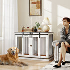 PawHut 47" Dog Crate Furniture with Divider Panel - White-Thick MDF and steel offer stability 