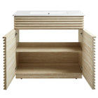 Modway Render 36" Faux Travertine Bathroom Vanity With Sink - White-Slatted Soft-Close Doors