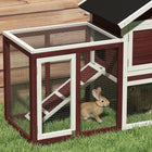 PawHut 49" Wooden Rabbit Hutch with Slant Roof and Run - Brown-Heavy duty wire keeps your bunnies inside and safe while keeping other animals out 