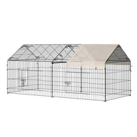 PawHut Outdoor Metal Kennel Enclosure for Small Animals - Beige-Multiple points of entries provide convenient access to the inside 