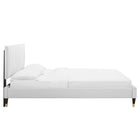 Modway Peyton Performance Velvet Full Platform Bed with Wood Legs and Gold Metal Sleeves - White-Wood Slat Support System
