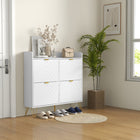 HOMCOM Slim Shoe Storage Cabinet with 4 Flip Drawers & Adjustable Shelves - White-Flat tabletop for extra display and holding space  