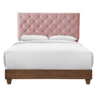 Modway Rhiannon Diamond Tufted Upholstered Performance Velvet Queen Bed - Walnut Dusty Rose-Diamond Tufted Modern Queen Bed