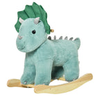 Qaba Kids Plush Dinosaur Rocking Horse with Wooden Rockers - Green-Traditional rocking toy with a fun triceratops design 