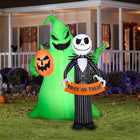 GEMMY Airblown Inflatable Halloween Jack Skellington and Oogie Boogie with LEDs - 77" x 59"-Includes stakes and tethers
