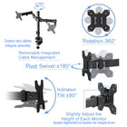 Rocelco DADRDM2 Deluxe Adjustable Sit & Stand Desk Riser, Dual Monitor Mount, Black-37" x 20.5" work surface and includes an 11.8" deep retractable keyboard platform