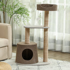 PawHut Scratching Post Climbing Cat Tree - Brown-Top sleeping bed with a hanging ball for cat to play with 