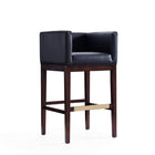 Manhattan Comfort Kingsley 21" Mid-Century Modern Faux Leather Upholstered Bar Stool - Black and Dark Walnut - 2 Pack-Upholstered in Faux Leather with Foam Padding