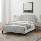 Modway Sienna Performance Velvet Twin Platform Bed with Black Wood Legs - Light Grey-Assembly Required