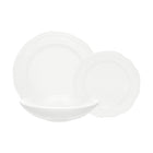 Casa Domani Florence 12-Piece Dinner Set - White-Made of Porcelain featuring a delicate embossed pattern on scalloped profile.