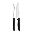Tramontina Plenus Cutlery Stainless Steel Carving Set with Black Polypropylene Handles - 2 Piece Set-Set Includes: 1x 7" Chef's Knife, 1x Carving Fork