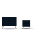 Manhattan Comfort Rockefeller Mid-Century Modern Dresser and Nightstand Set - Tatiana Midnight Blue-Mid-Century Modern Set of 2 Dresser and Nightstand for Bedroom Use.