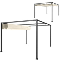 Outsunny Patio Pergola with Retractable Canopy - 10' x 7' - Cream White-Metal frame with powder coating in superior strength and great stability 