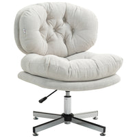HOMCOM Armless Office Desk Chair with Wide Thick Padded Seat - White-Curved back with button tufted design adds a touch of elegance