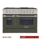 Kucht 48" KDF Series Pro Style Natural Gas Dual Fuel Range - Stainless Steel/Olive Green-Professional class range features 2-20000 BTU dual burners with simmer, 2-12000 BTU burners, 2-9000 BTU burners and 2-6000 BTU burners