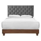Modway Rhiannon Diamond Tufted Upholstered Fabric Queen Bed - Walnut Grey-Diamond Tufted Modern Queen Bed