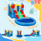 Qaba 4 in 1 Bouncy Castle with Water Slide, Basketball Hoop - 13.6 ft L x 6.7 ft W - Multicoloured-Mesh wall and handrail slide enhance safety 