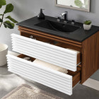 Modway Render 36" Wall-Mount Bathroom Vanity - White/Walnut/Black-MDF and Particleboard