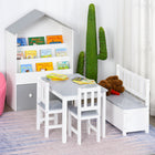 Qaba 4-Piece Kids Wood Table & Chair Bench Set - Grey & White-Includes 4-piece kids set: a table, 2 chairs, and a storage bench
