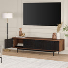 Hudson&Canal Whitman TV Stand for TV's up to 75" - Satin Walnut/Black Grain-Product Dimensions: 15.5" L x 70" W x 20" H