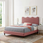 Modway Current Performance Velvet Twin Platform Bed with Wood Legs and Gold Sleeves - Dusty Rose-Stain-Resistant Performance Velvet