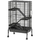 PawHut 47" H Large 4-Tier Guinea Pig Cage with Wheels - Black-Four-level design offers spacious living for your small pets 