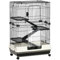 PawHut 45" H 4-Level Small Pet Cage with Slide-out Tray - Black-Ideal for small pet of large size such as rabbits, pet mink, chinchillas, etc 