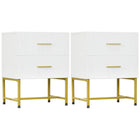 HOMCOM Modern Nightstands with 2 Drawers and Fluted Panels - White - Set of 2-Set of two offers versatile placement in multiple rooms