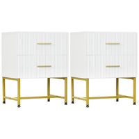 HOMCOM Modern Nightstands with 2 Drawers and Fluted Panels - White - Set of 2-Set of two offers versatile placement in multiple rooms