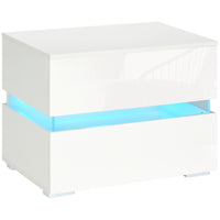 HOMCOM LED Nightstand with 2 Drawers - White-Modern style highlights your home décor