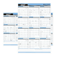 Day-Timer 2027 Flexible Erasable Vertical/Horizontal Wall Planner - 23-7/8" H x 36" W - Blue - Bilingual-Page size: 23-7/8" H x 36" W