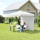 Outsunny 8 ft W x 8 ft L Pop Up Canopy Tent with Sidewall and Carry Bag - White-Easy to change the height (3 setting) via the push-button, no worry about pinching your finger