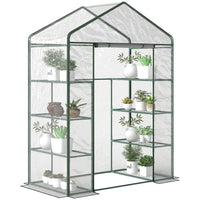 Outsunny 3-Tier Mini Greenhouse with 4 Shelves - Roll-Up Door - Weatherized Cover - Green- A great solution to extend your growing season and shield plants from extreme outdoor temperatures
 